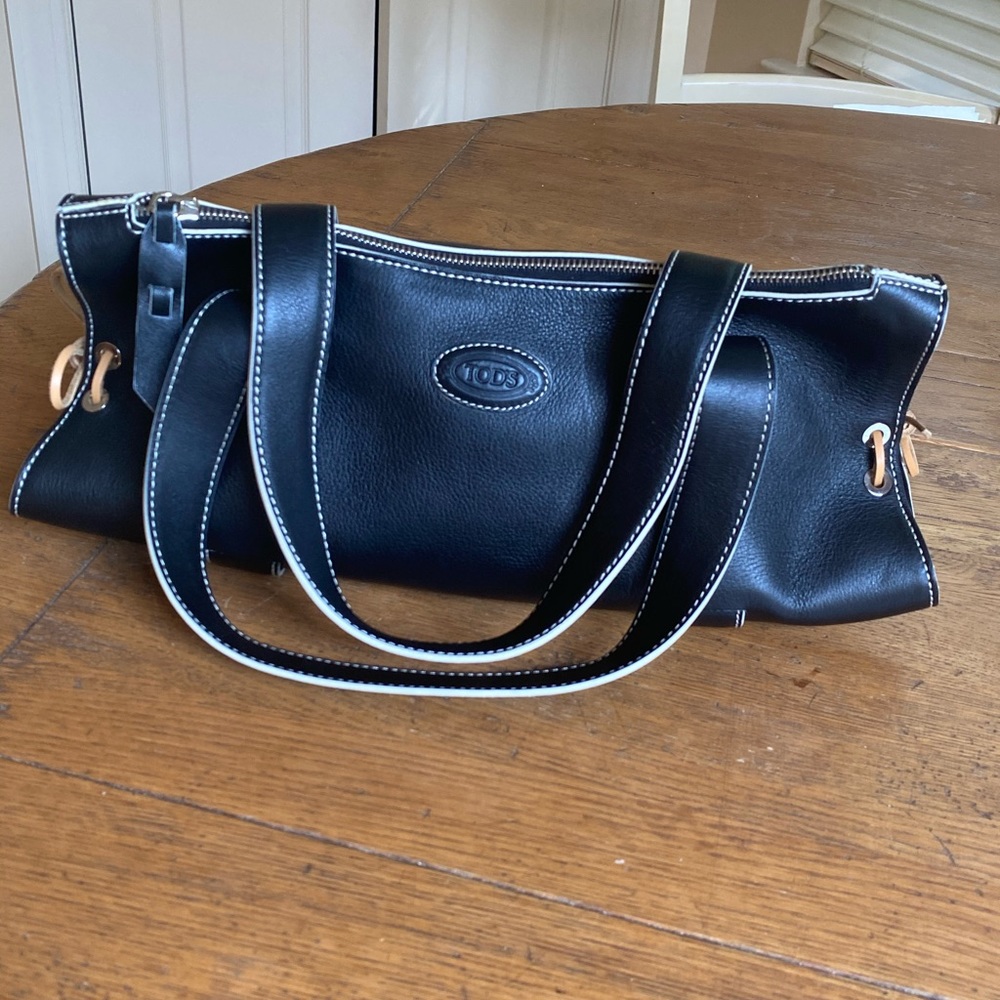 Tods black leather handbag with leather side laces
